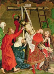 Sesazení, z oltářního obrazu dominikánů, asi 1470-80